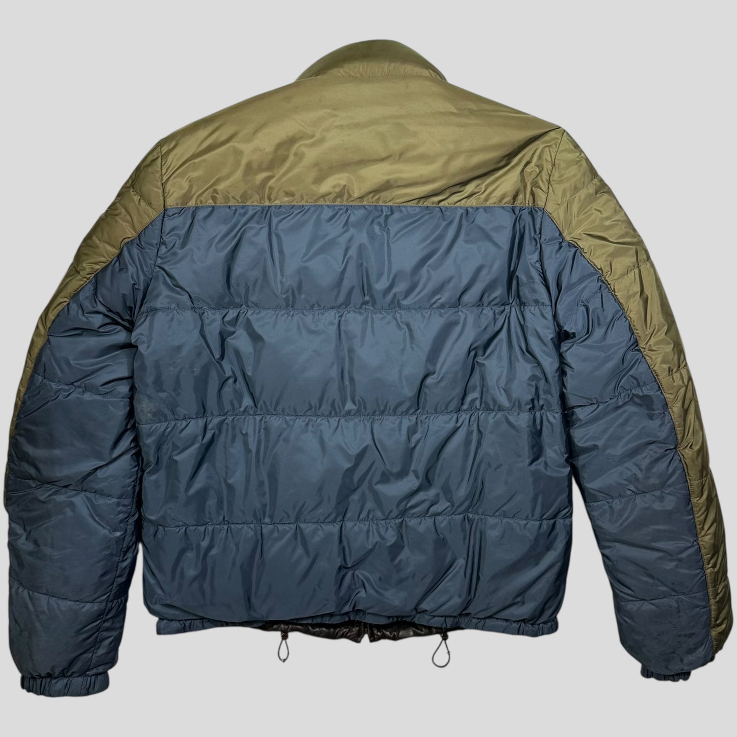 Prada Milano 2012 Leather Reversible Triangle Logo Nylon Puffer Jacket - L