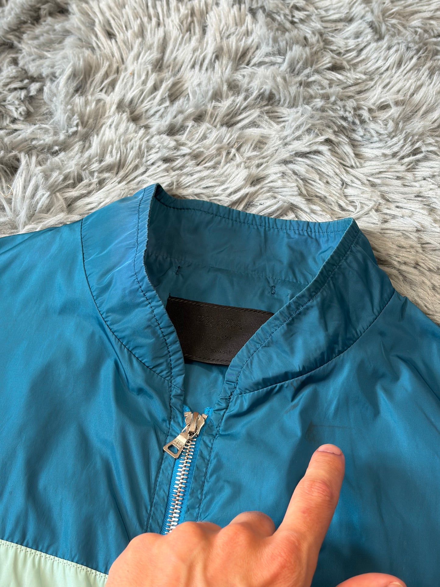 Prada Milano 00’s Teal and Mint Nylon Panelled Nylon Jacket - M