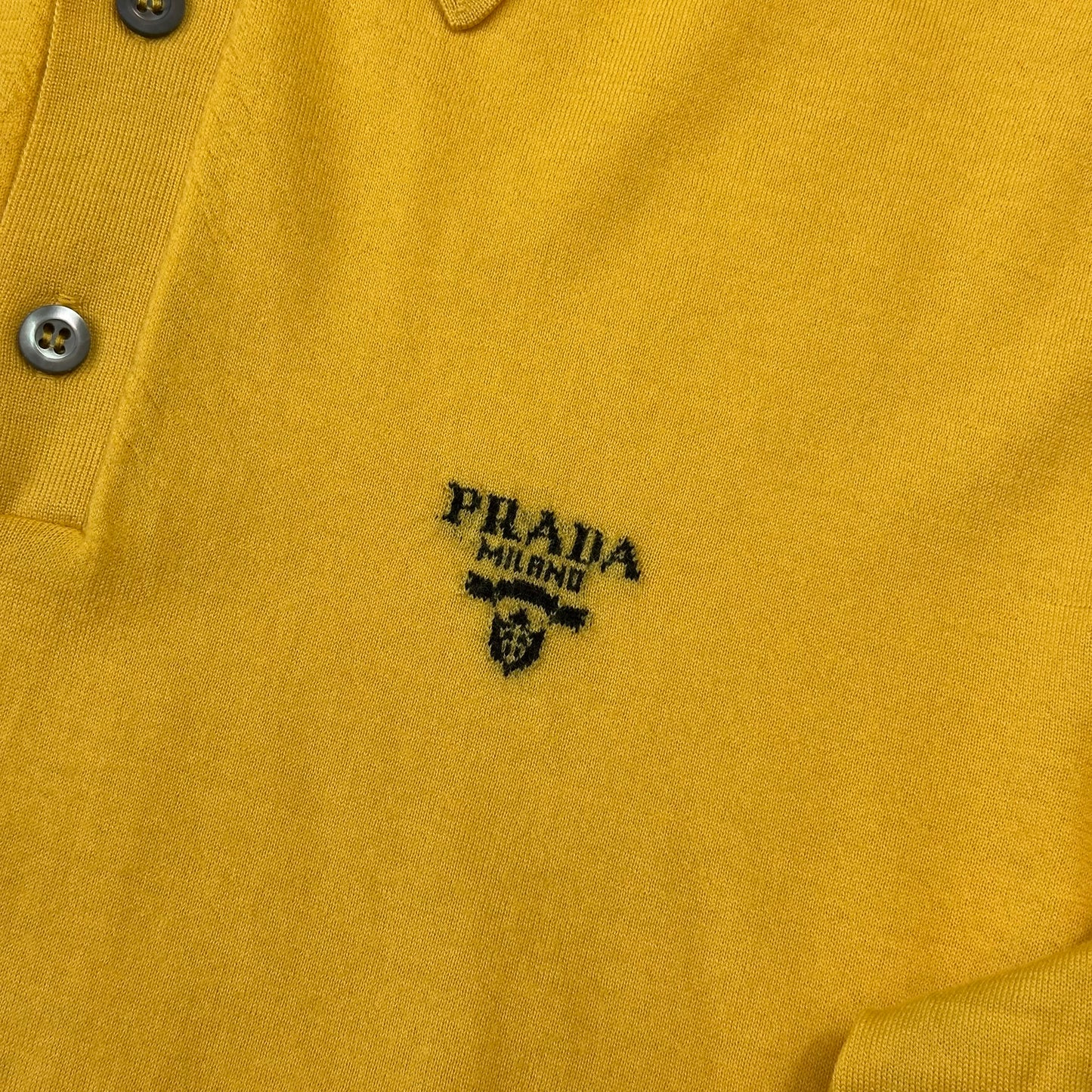 Prada Milano 2022 Yellow Virgin Wool Light Collared Logo Knit - S/M