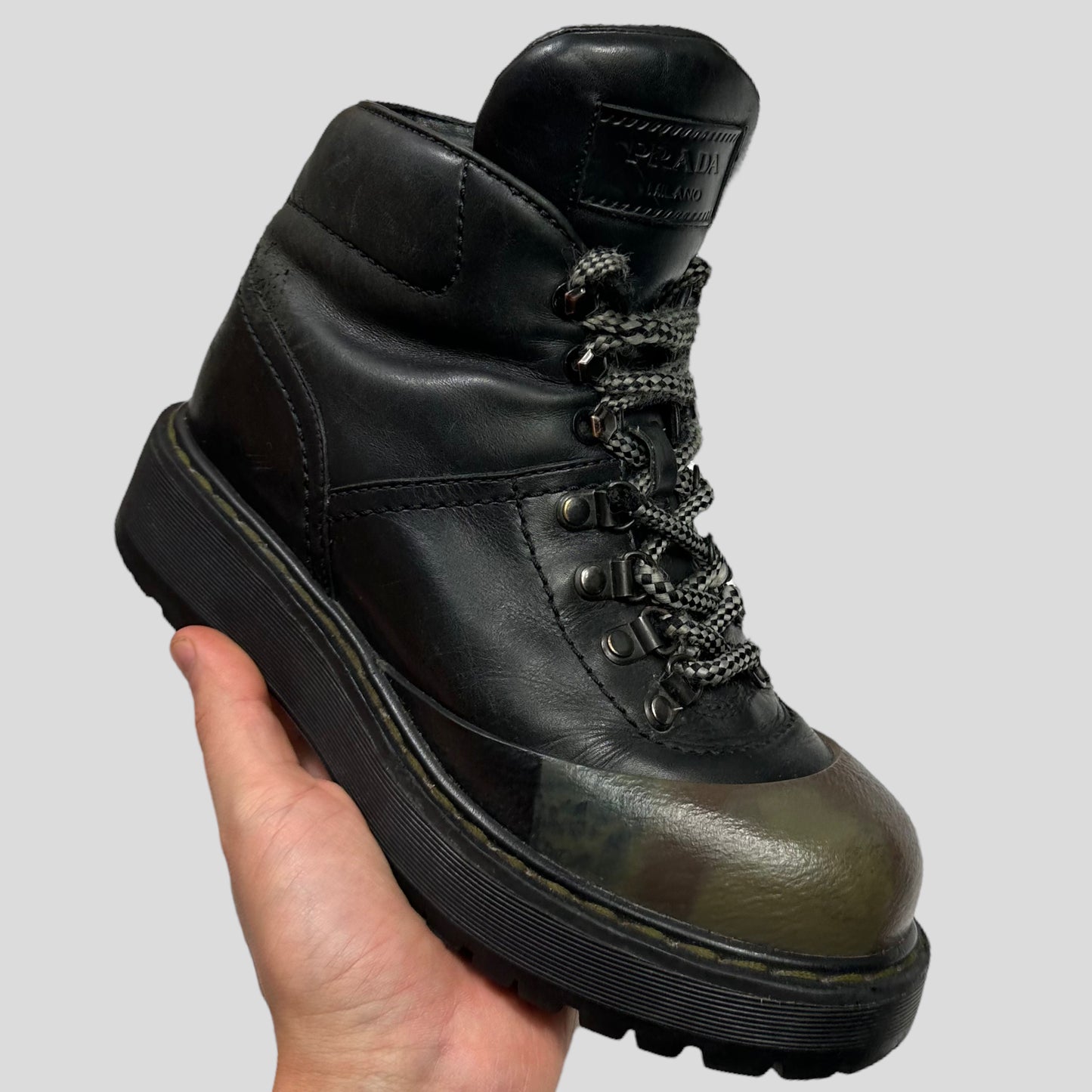 Prada Milano Leather Combat Boots - UK4.5/5