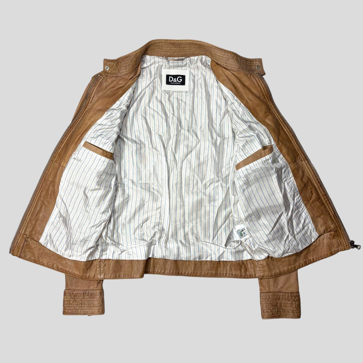 Dolce & Gabanna 2011 Antique Effect Leather Cargo Biker Jacket - M