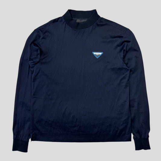 Prada 2018 Rubber Triangle Logo Mock Neck Light Jumper - S