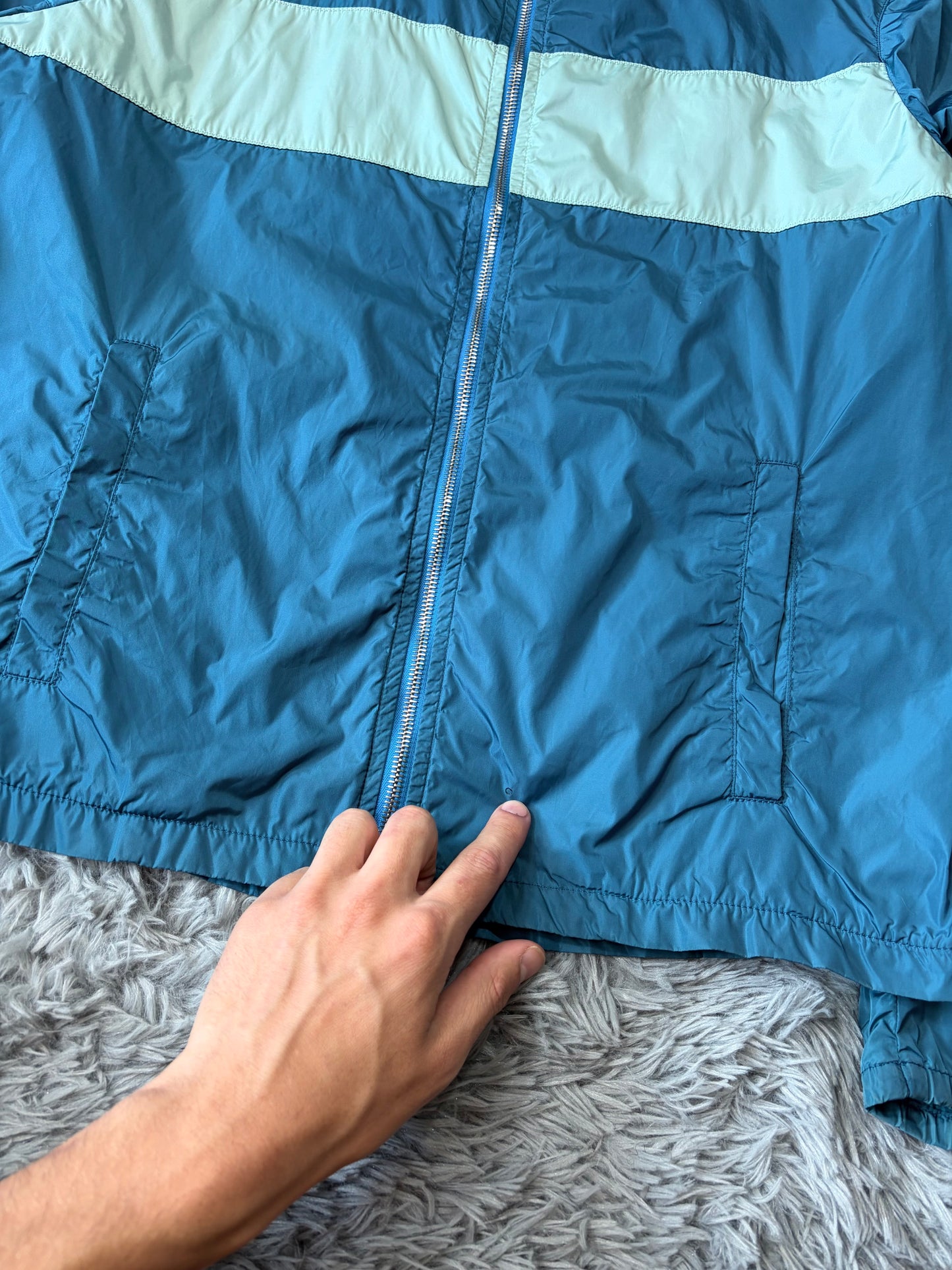 Prada Milano 00’s Teal and Mint Nylon Panelled Nylon Jacket - M