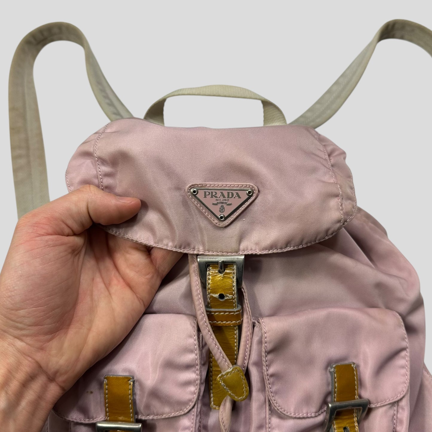 Prada Milano 00’s Triangle Plaque Logo Nylon Pink Backpack