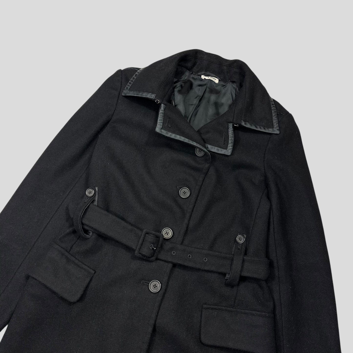 Miu Miu 2006 Wool + Nylon Mini Belted Trench Coat - IT38