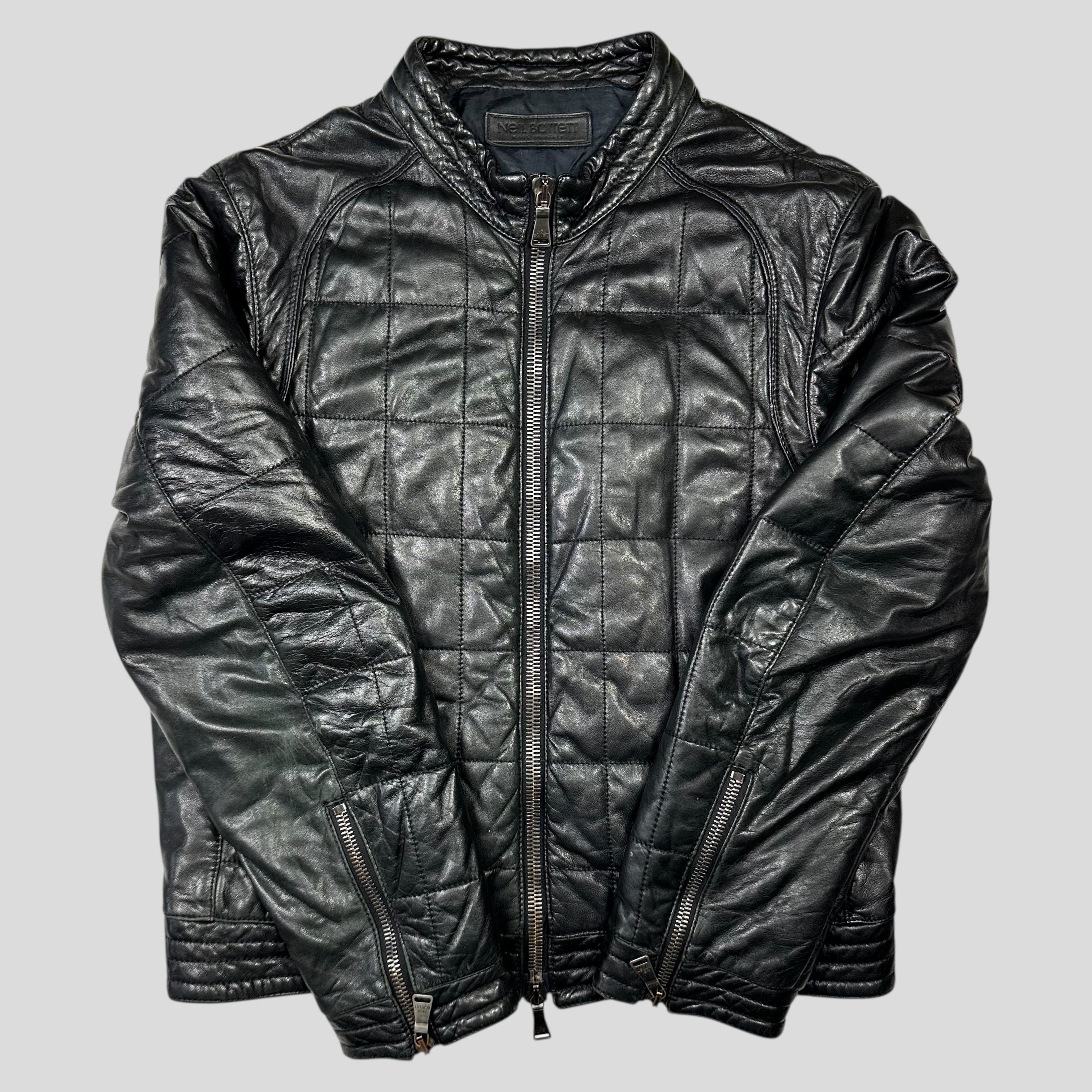 Neil Barrett 00's Lambskin Leather Moto Puffer Jacket - M/L