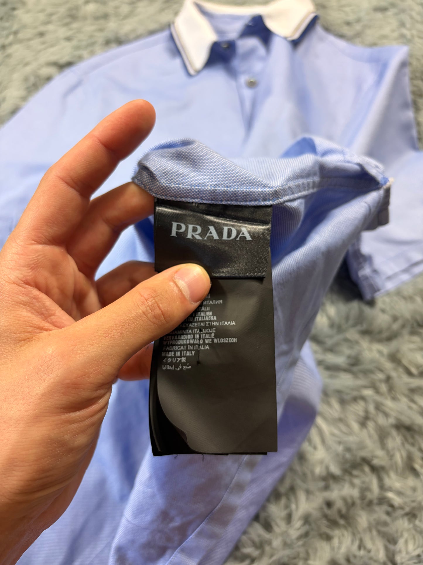 Prada 2015 Lavender Blue Textured Contrast Collar Shirt - M/L