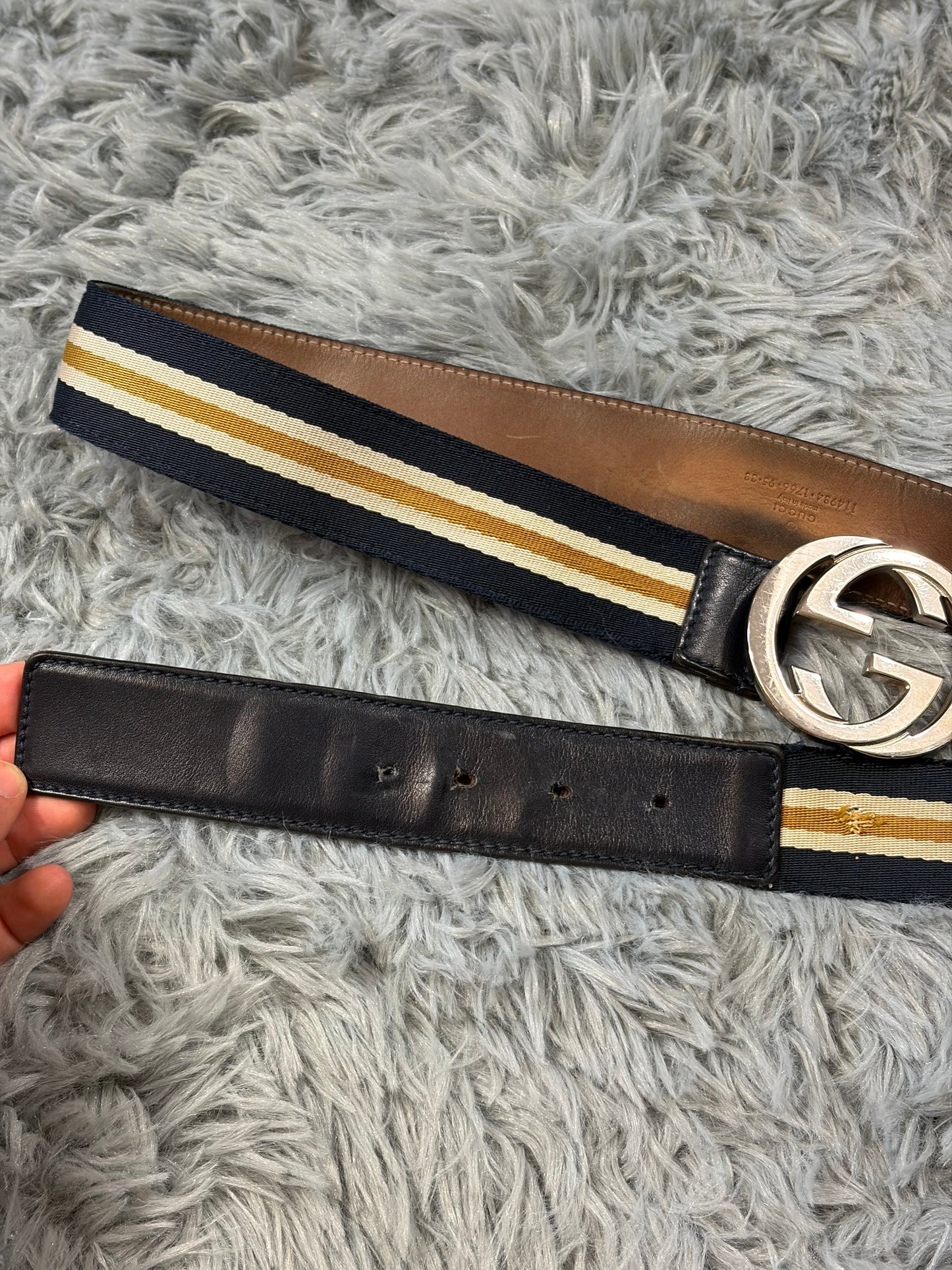 Gucci by Tom Ford 00’s Metal GG Canvas Web Logo Striped Belt