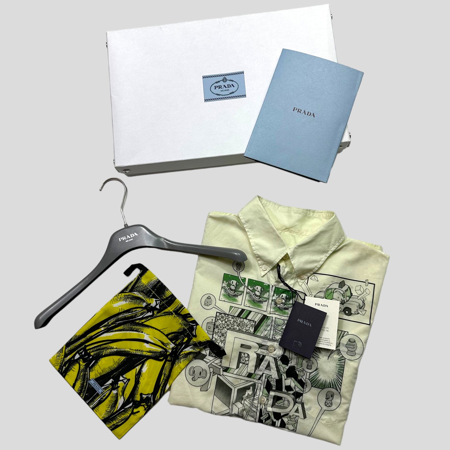 Prada Milano 2017 Comic Print Boxy Cotton Shirt + Tags Box Dustbag etc - XL