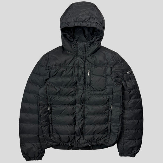 Prada 2018 Nylon Down Tri-Pocket Plaque Logo Puffer - S/M