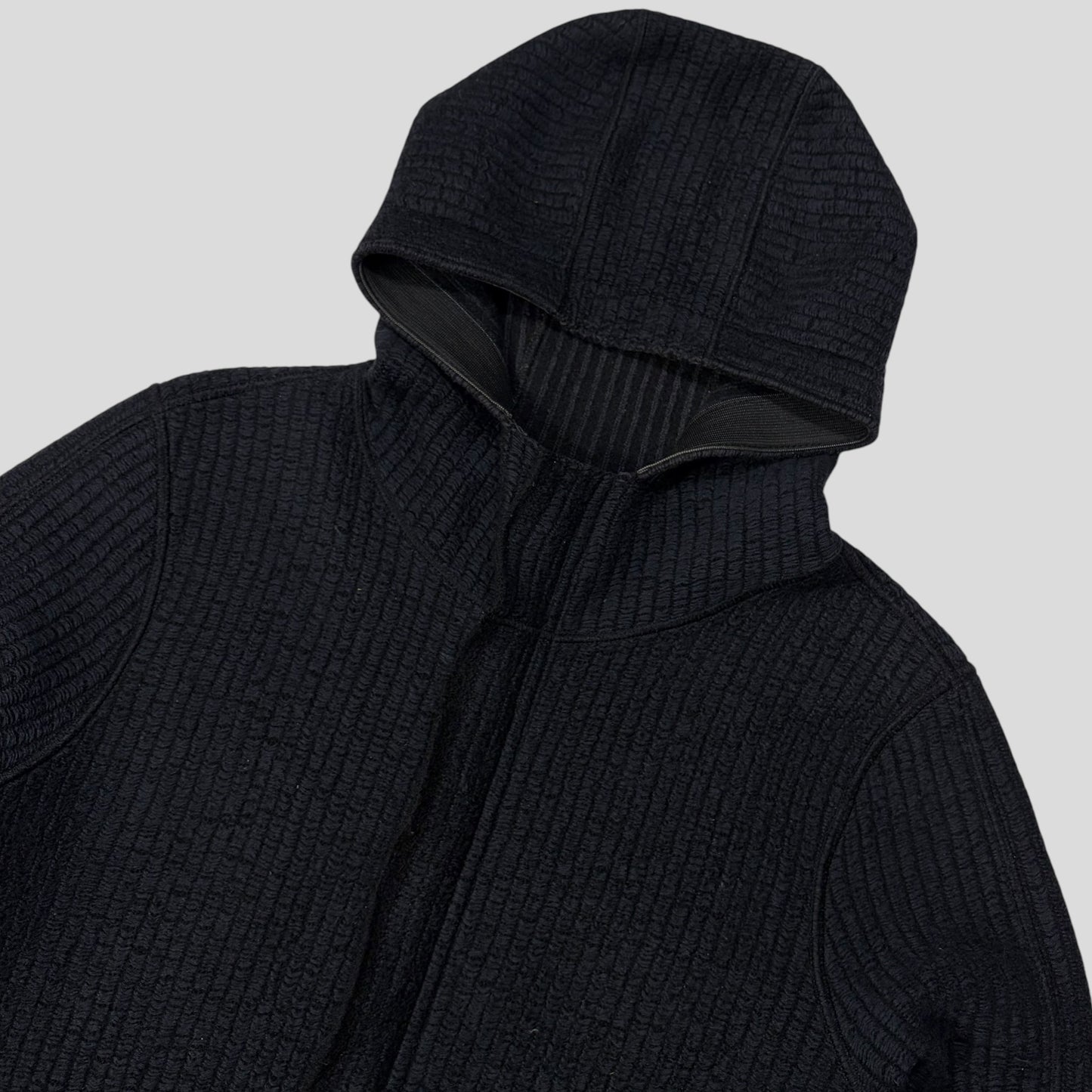 Stone Island AW04 Heavy Ribbed Knit Spellout Hoodie Jacket - M