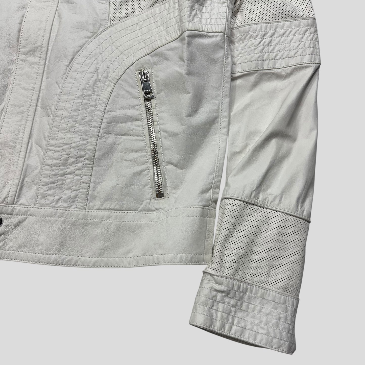 Gucci 2010 Nappa Leather Café Racer Perforated Panelled Biker Jacket - IT52 (M)