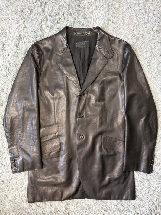 Prada Milano 00’s Black Leather Lined Asymmetric Blazer Coat - IT52