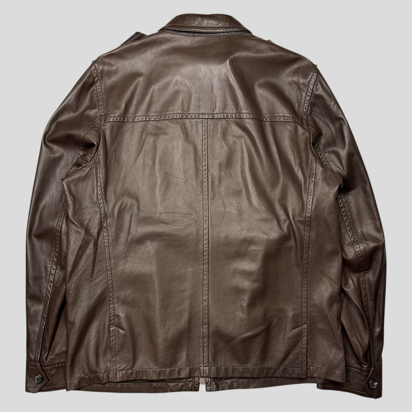 Prada Milano 00’s Nappa Leather Brown Military Field Jacket - IT54 (L)
