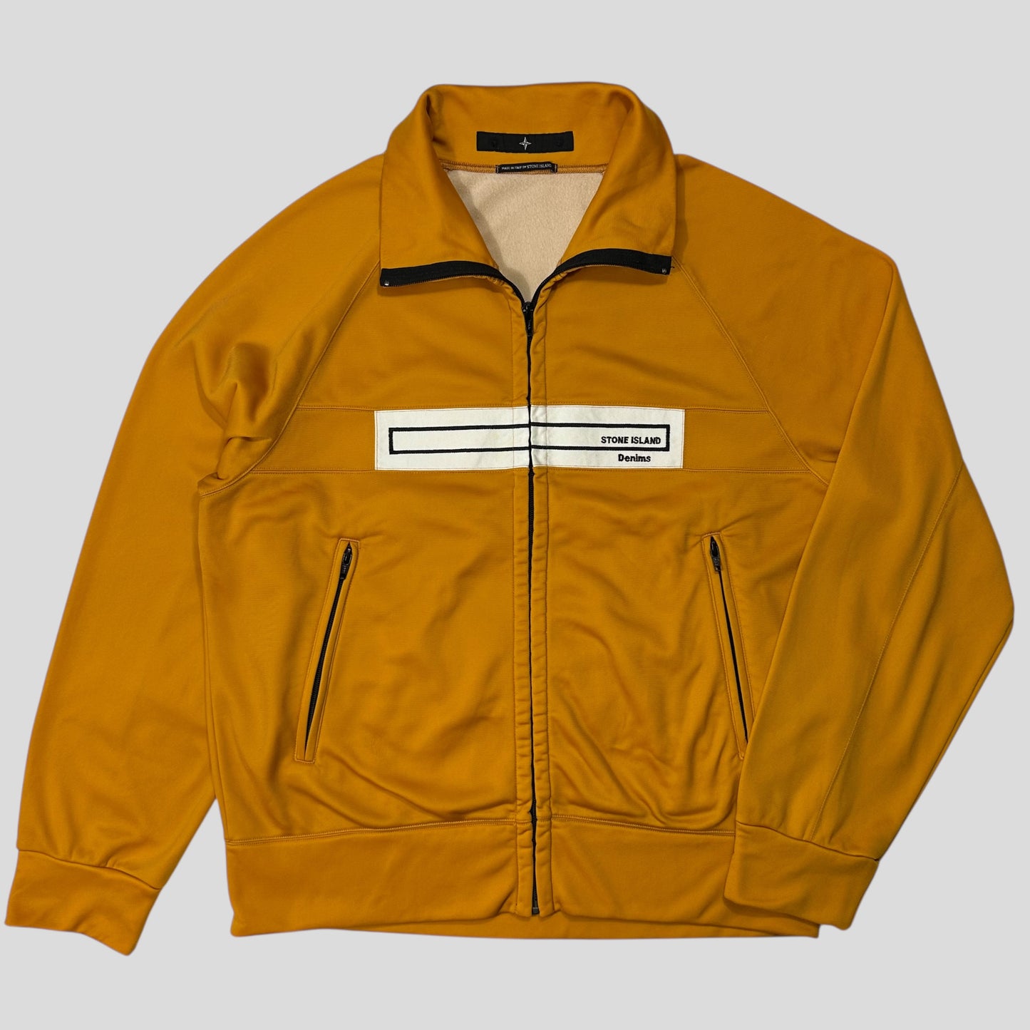 Stone Island AW04 Denims Spellout Logo Mustard Track Jacket - M