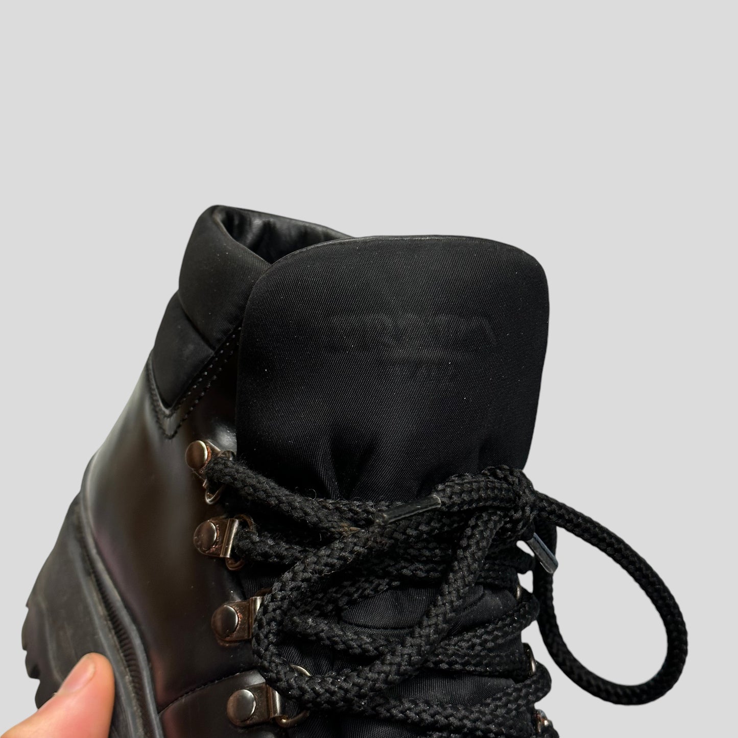 Prada Milano 90’s Leather + Nylon Combat Boots - UK4