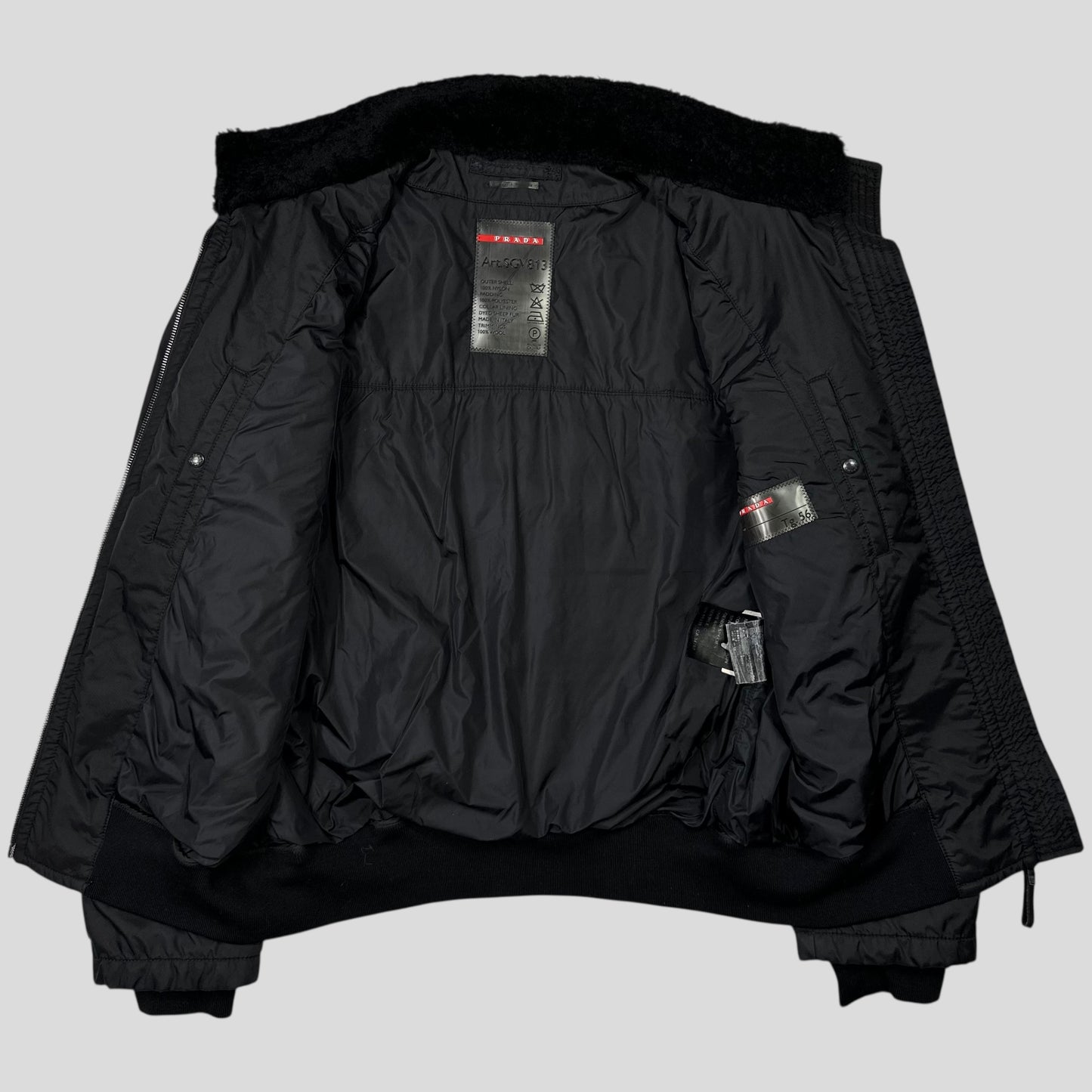 Prada Sport 2006 Shearling & Leather Nylon Canvas Flight Jacket - IT56 (L/XL)