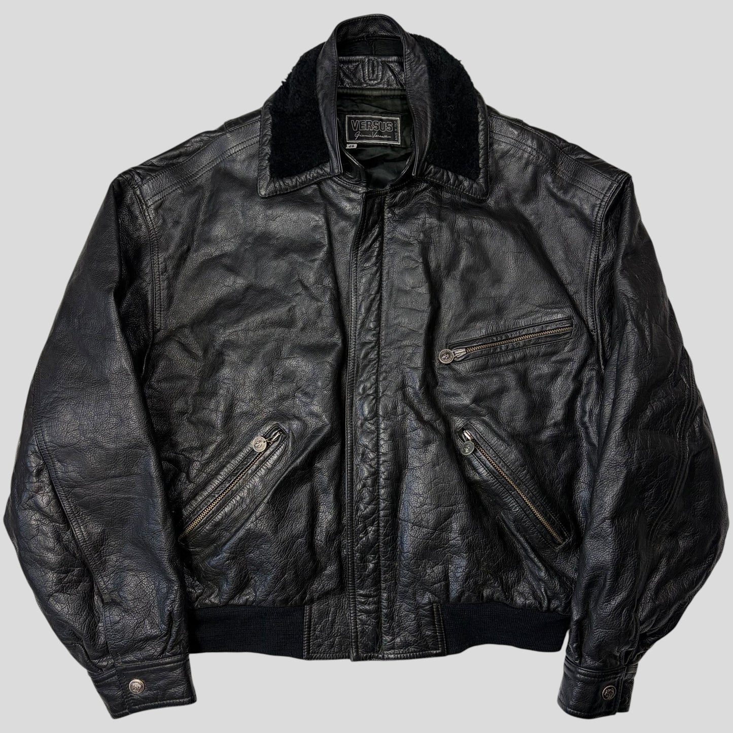 Gianni Versace 90’s Versus Leather Sherpa Flight Jacket - M/L