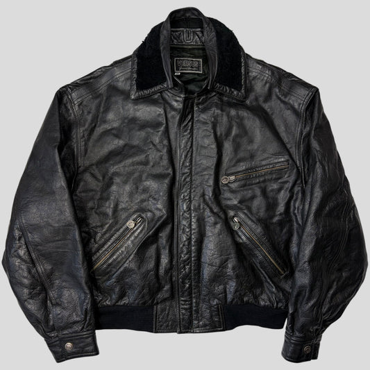 Gianni Versace 90’s Versus Leather Sherpa Flight Jacket - M/L