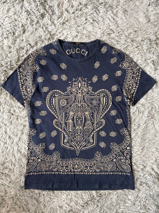 Gucci by Tom Ford 00’s Bandana Crest Logo Blue T-shirt - S/M