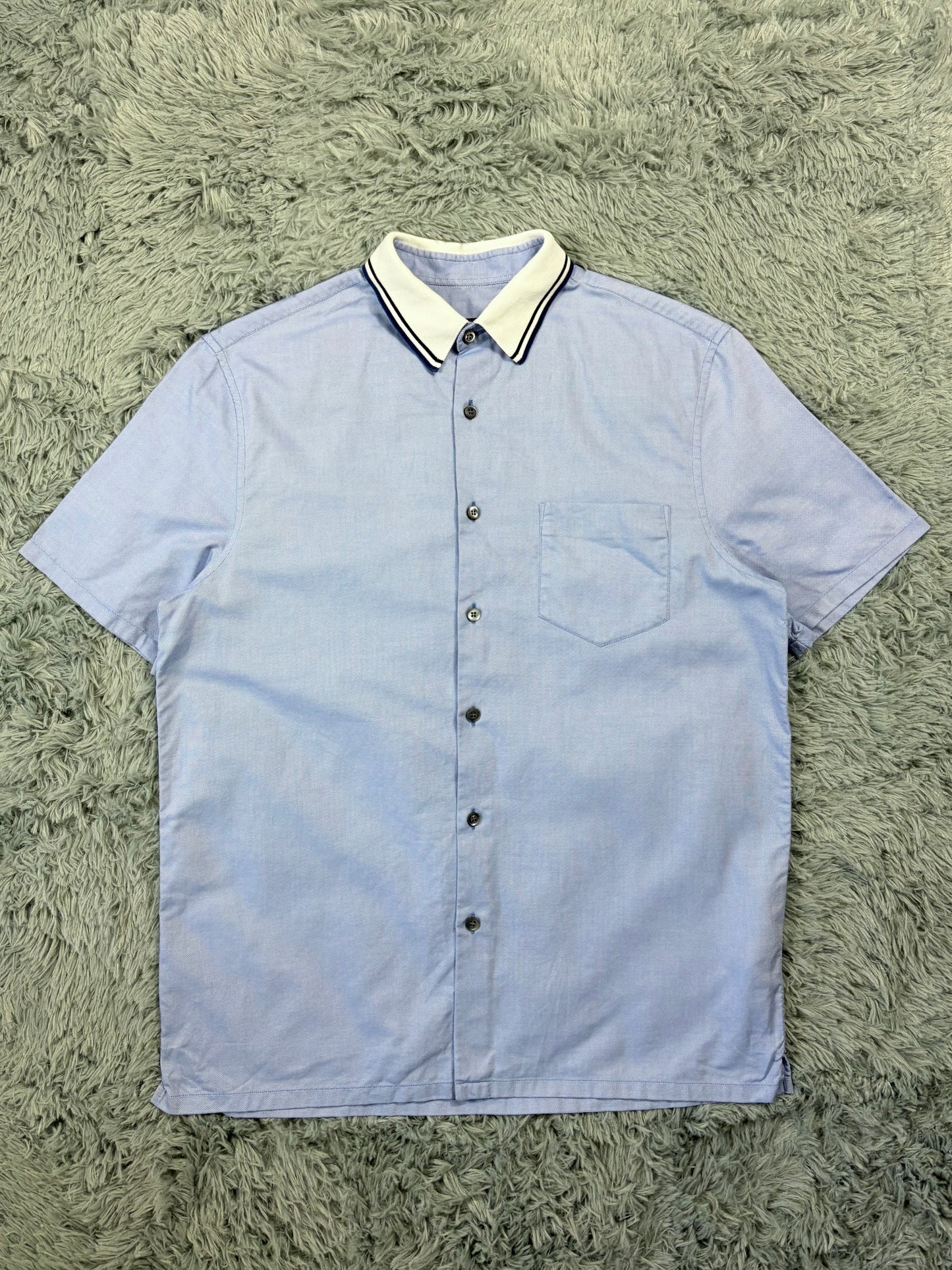 Prada 2015 Lavender Blue Textured Contrast Collar Shirt - M/L