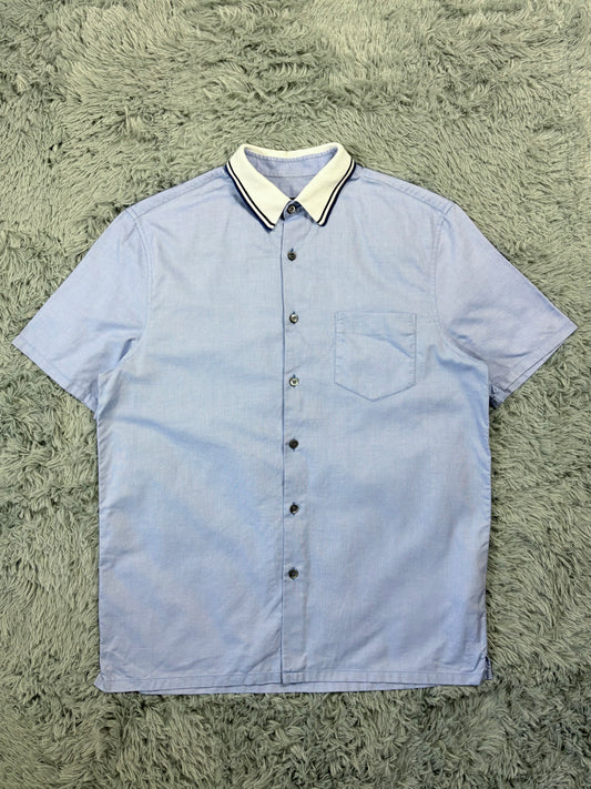 Prada 2015 Lavender Blue Textured Contrast Collar Shirt - M/L