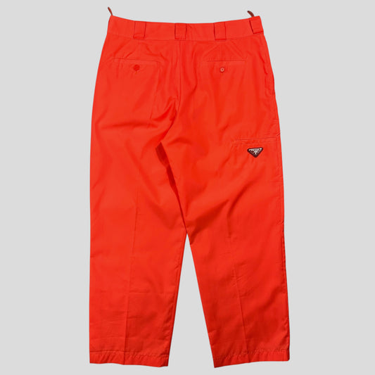 Prada Milano 2018 Orange Nylon Gabardine Triangle Logo Trousers - S/M