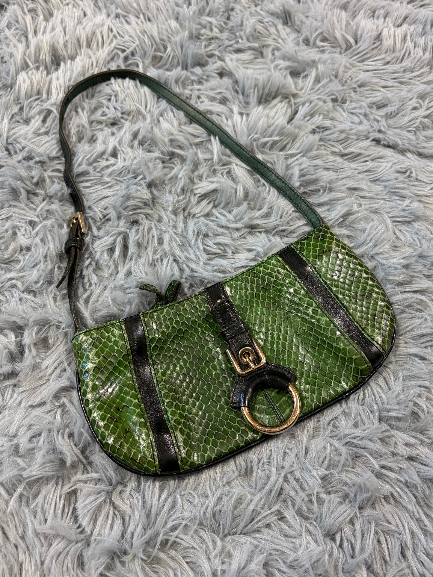 Dolce & Gabbana 00’s Python Skin Green Leather Shoulder Bag