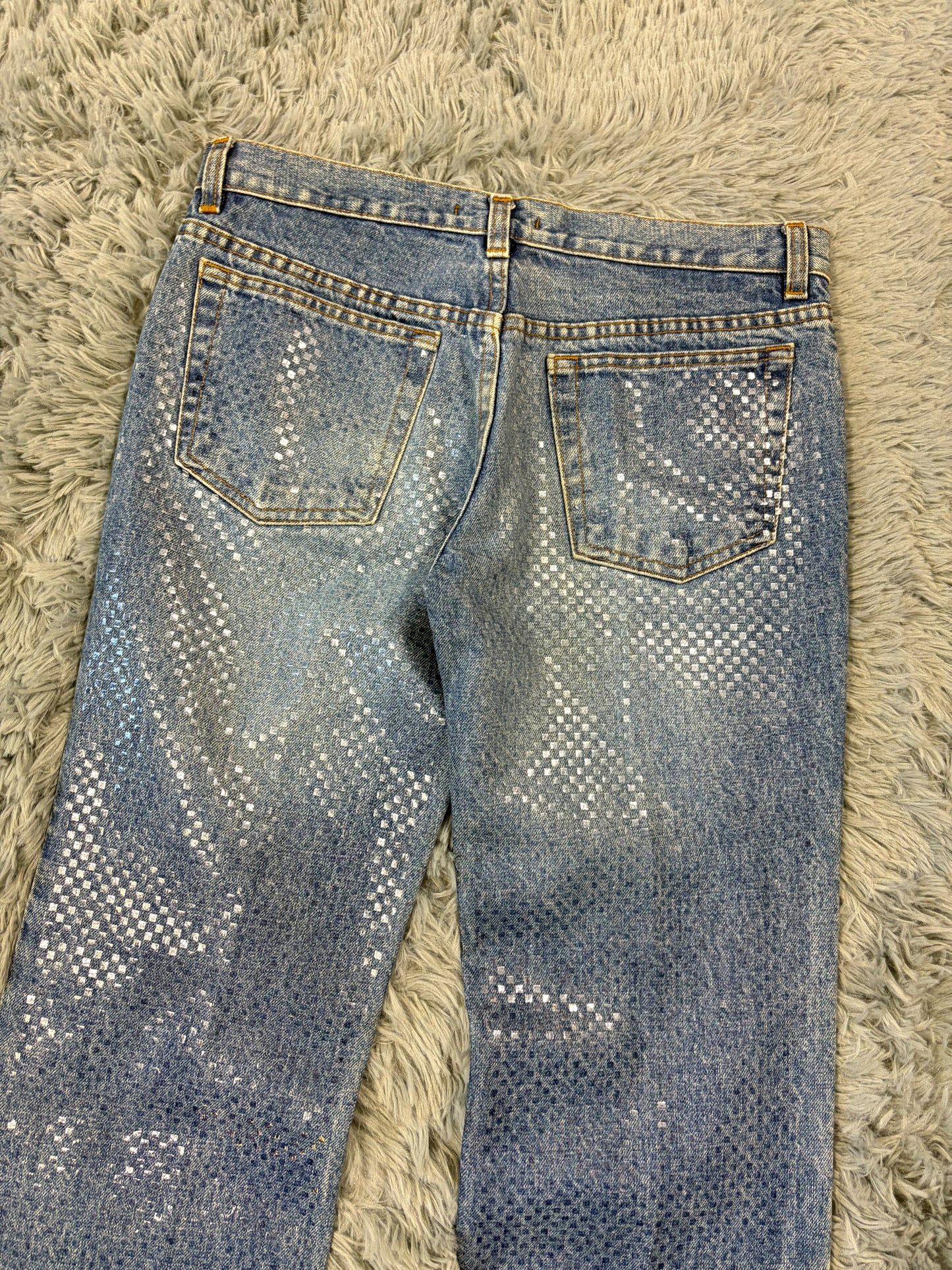 Roberto Cavalli 00’s Diamanté Square Embellished Crystal Jeans - S/M