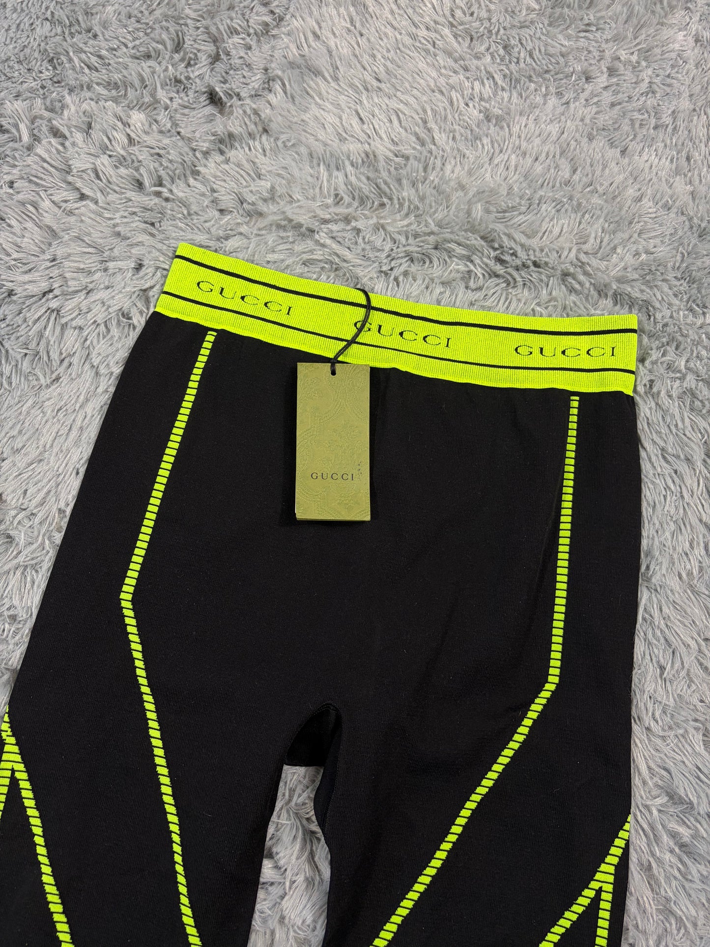Gucci SS22 Jacquard Black Neon Logo Gym Legging Trousers - M/L