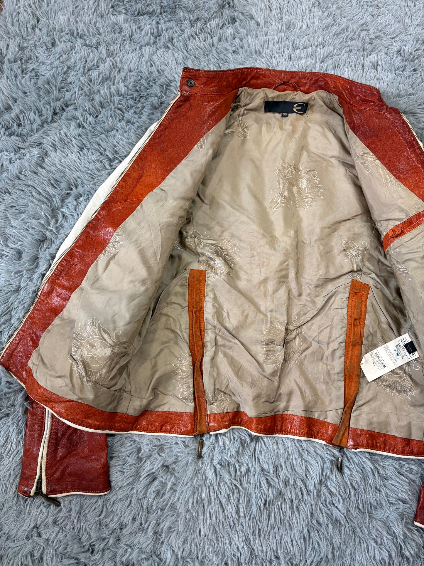 Just Cavalli 2005 Leather Panelled Moto Racer Jacket - M
