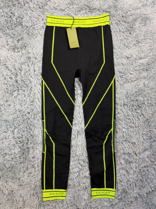 Gucci SS22 Jacquard Black Neon Logo Gym Legging Trousers - M/L