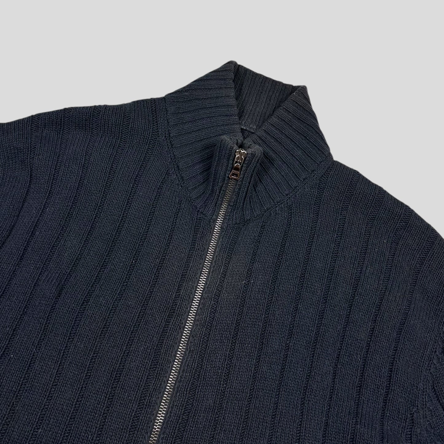 Prada Milano 2009 Ribbed Cotton Textured Navy Cardigan Jacket - L