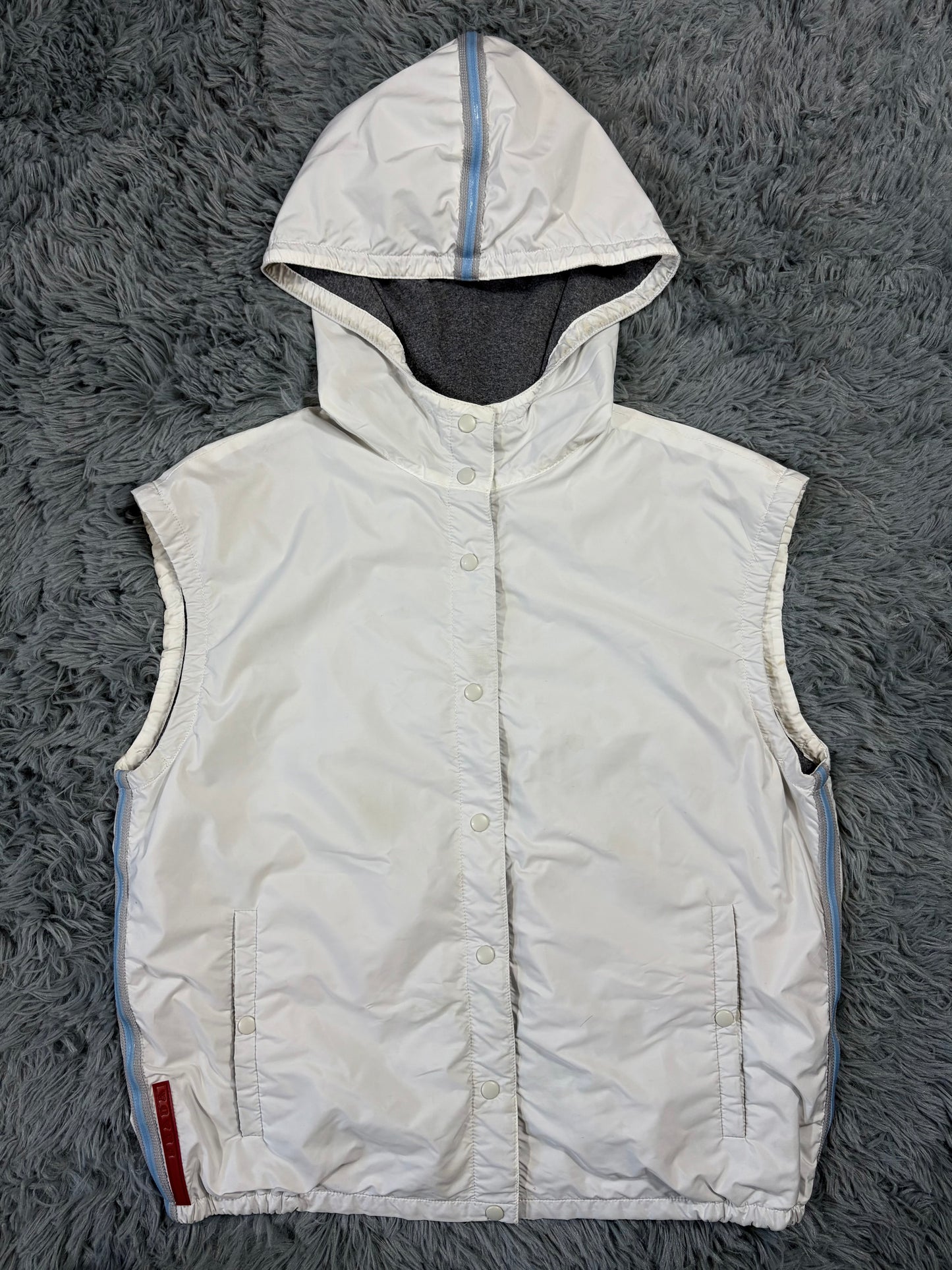 Prada Sport SS00 Gel Seam White Nylon Hooded Gilet Jacket - S