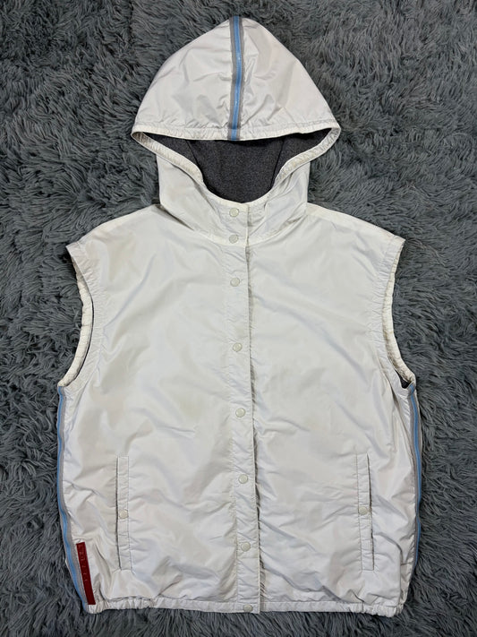 Prada Sport SS00 Gel Seam White Nylon Hooded Gilet Jacket - S