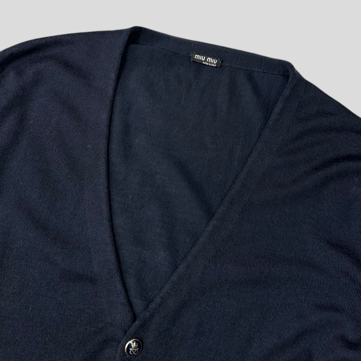 Miu Miu 00’s Crest Buttoned Navy Wool Cardigan - S/M