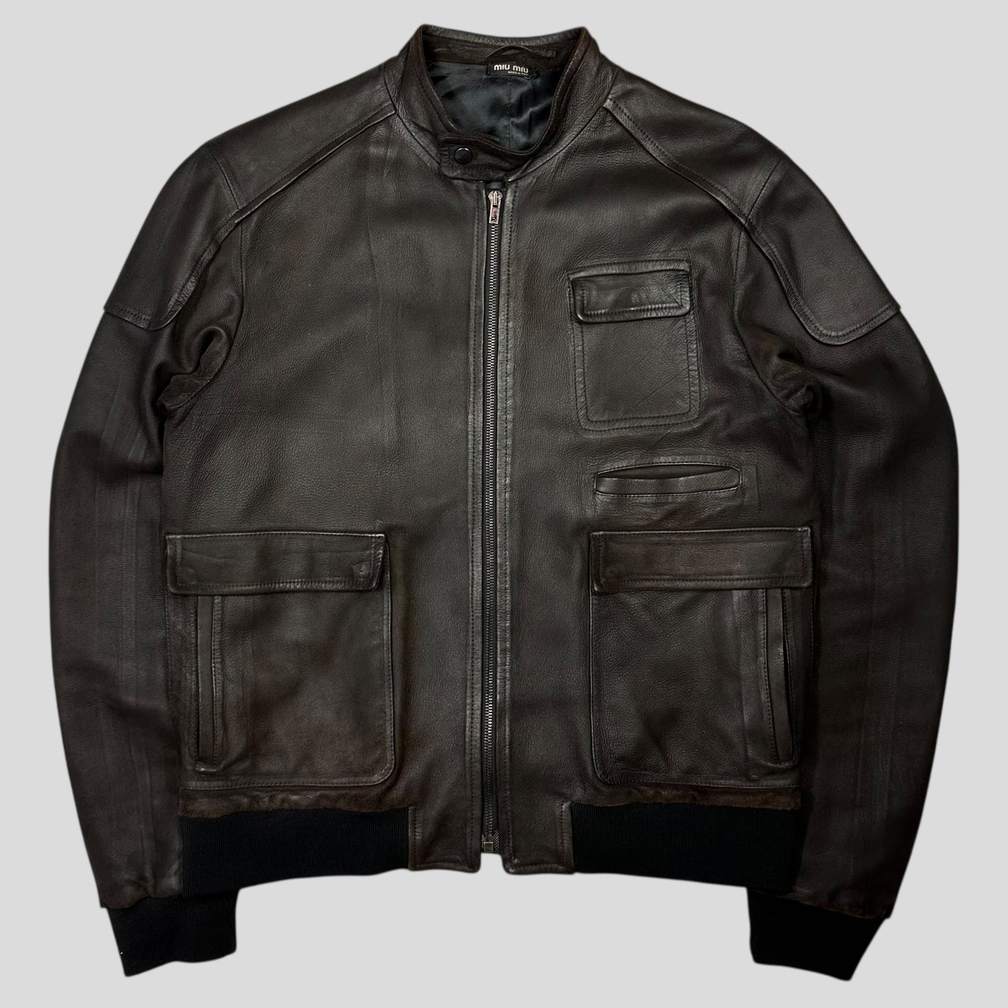 Miu Miu 2008 Lambskin Suede Leather Asymmetrical Bomber Jacket - IT52 (M/L)