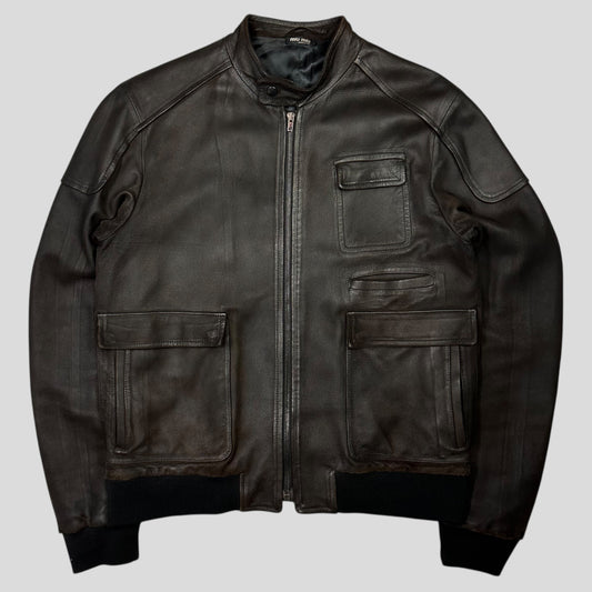 Miu Miu 2008 Lambskin Suede Leather Asymmetrical Bomber Jacket - IT52 (M/L)