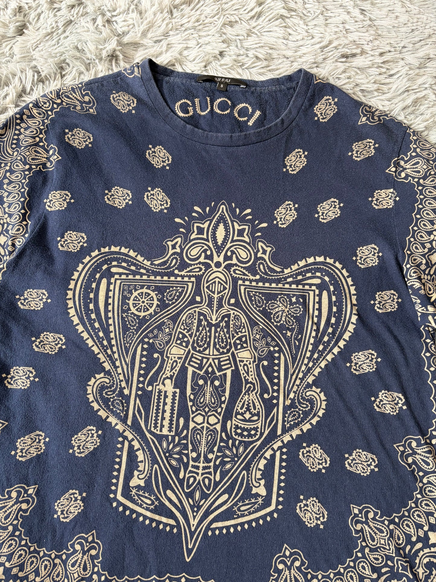 Gucci by Tom Ford 00’s Bandana Crest Logo Blue T-shirt - S/M