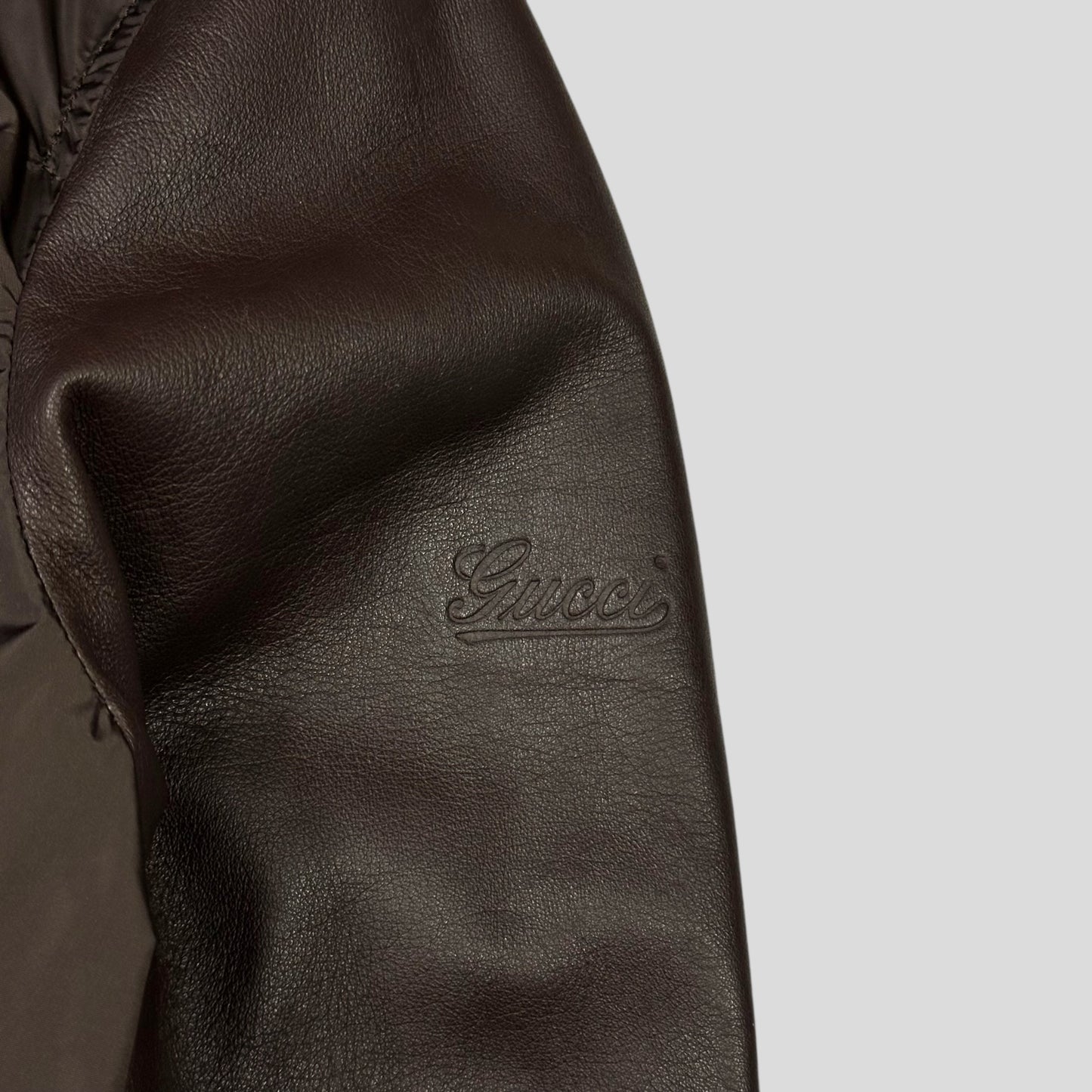 Gucci Brown Nappa Leather Hybrid Logo Bomber Jacket - IT46 (S)