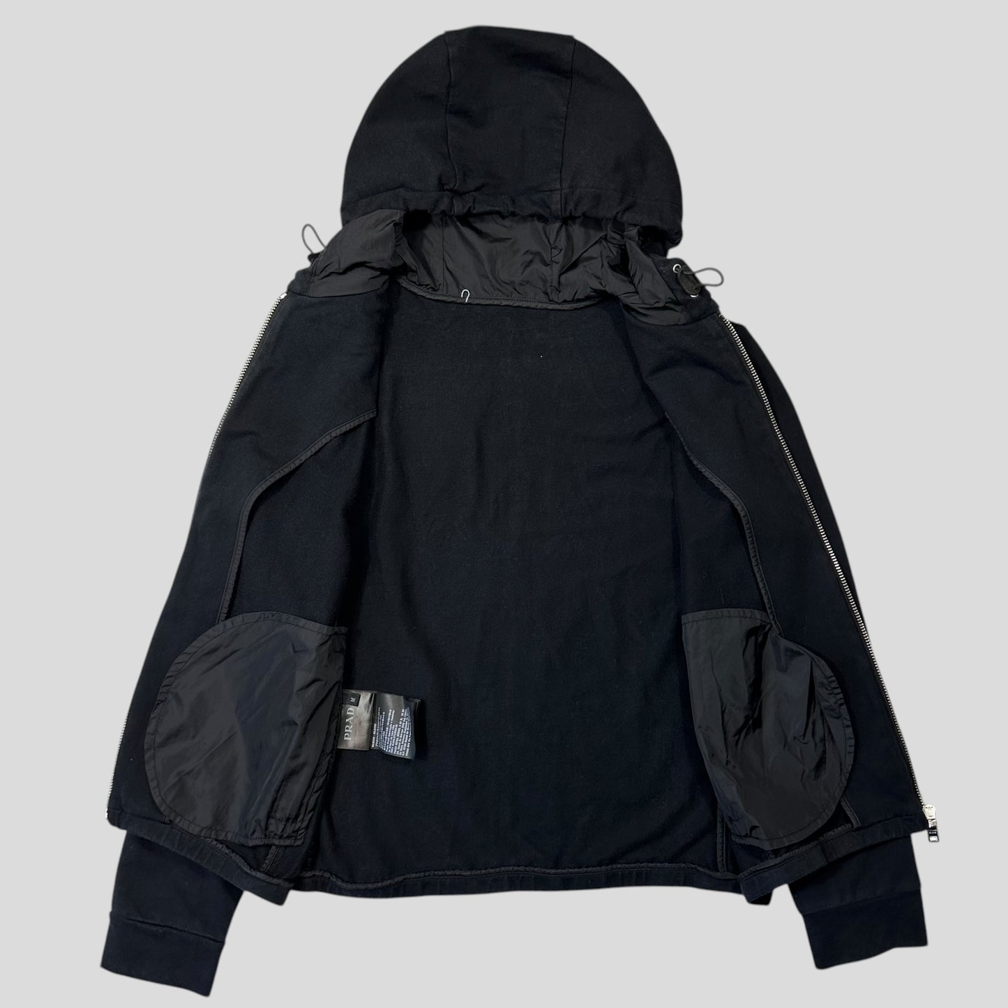 Prada 2017 Red Tab Boxy Cropped Piped Zip-up Hoodie - M