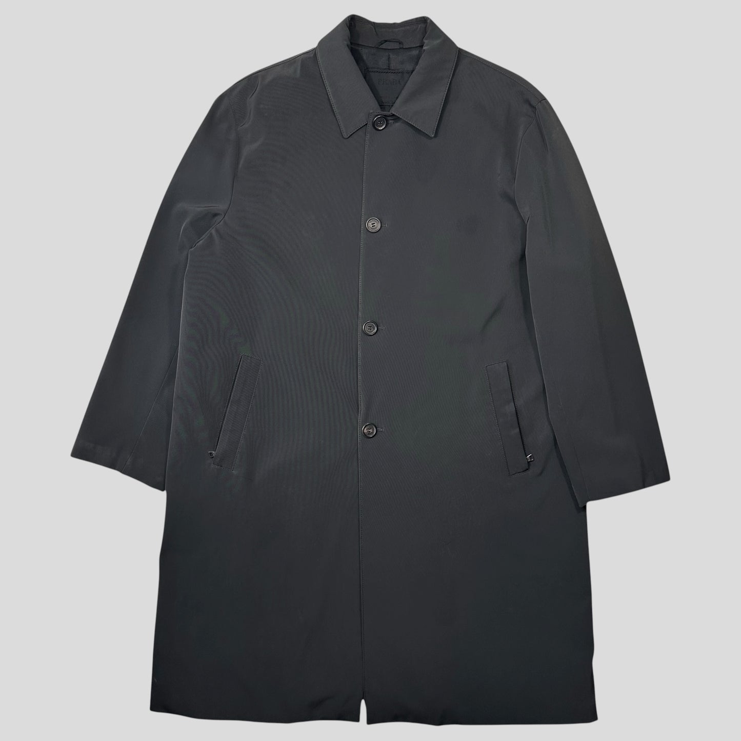 Prada AW00 Soft Touch Technical Polyester Grey Trench Coat - M/L