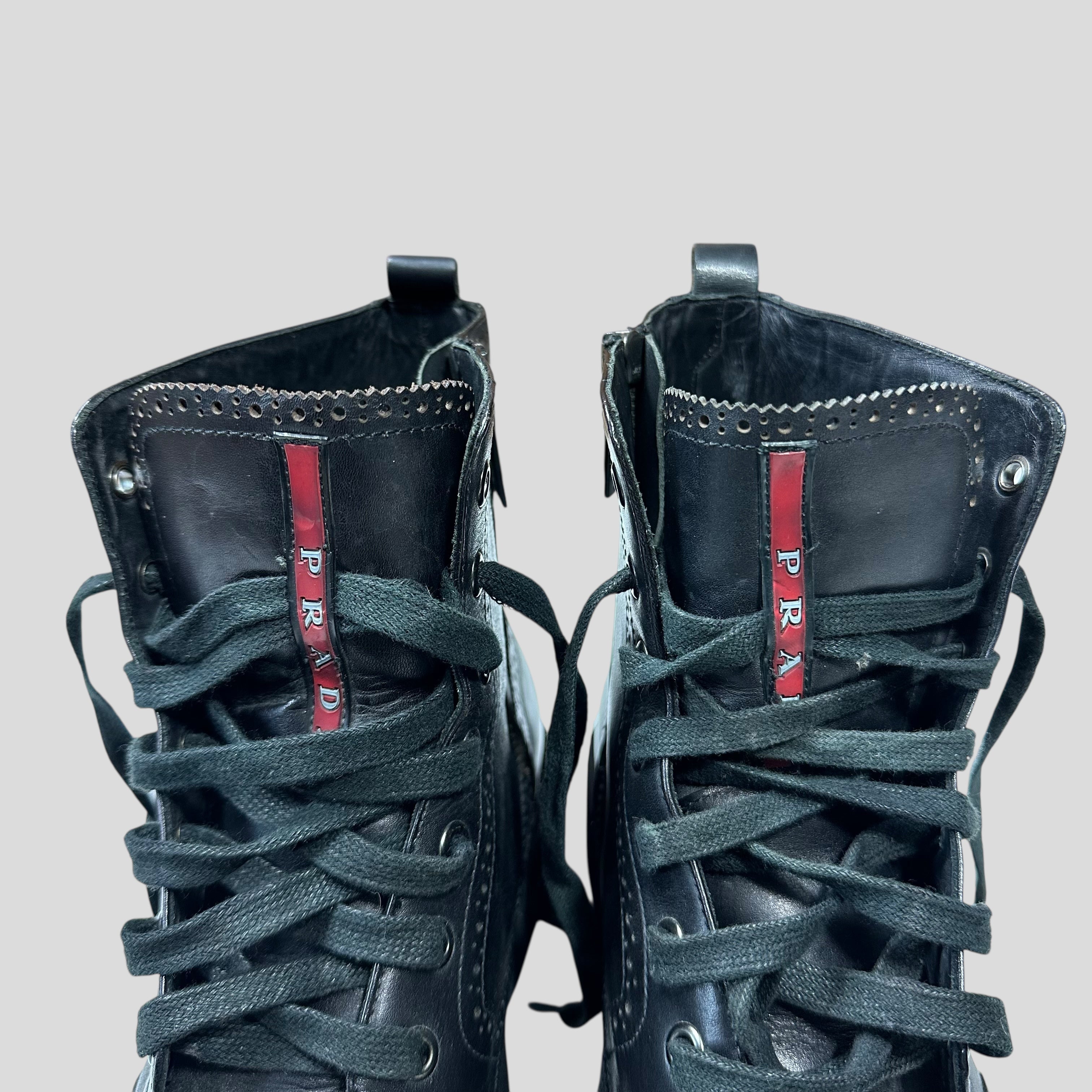 靴 Prada Combat boots Prada Brogue Detailed Leather Combat Boots - UK7.5/8 – Warmwaves