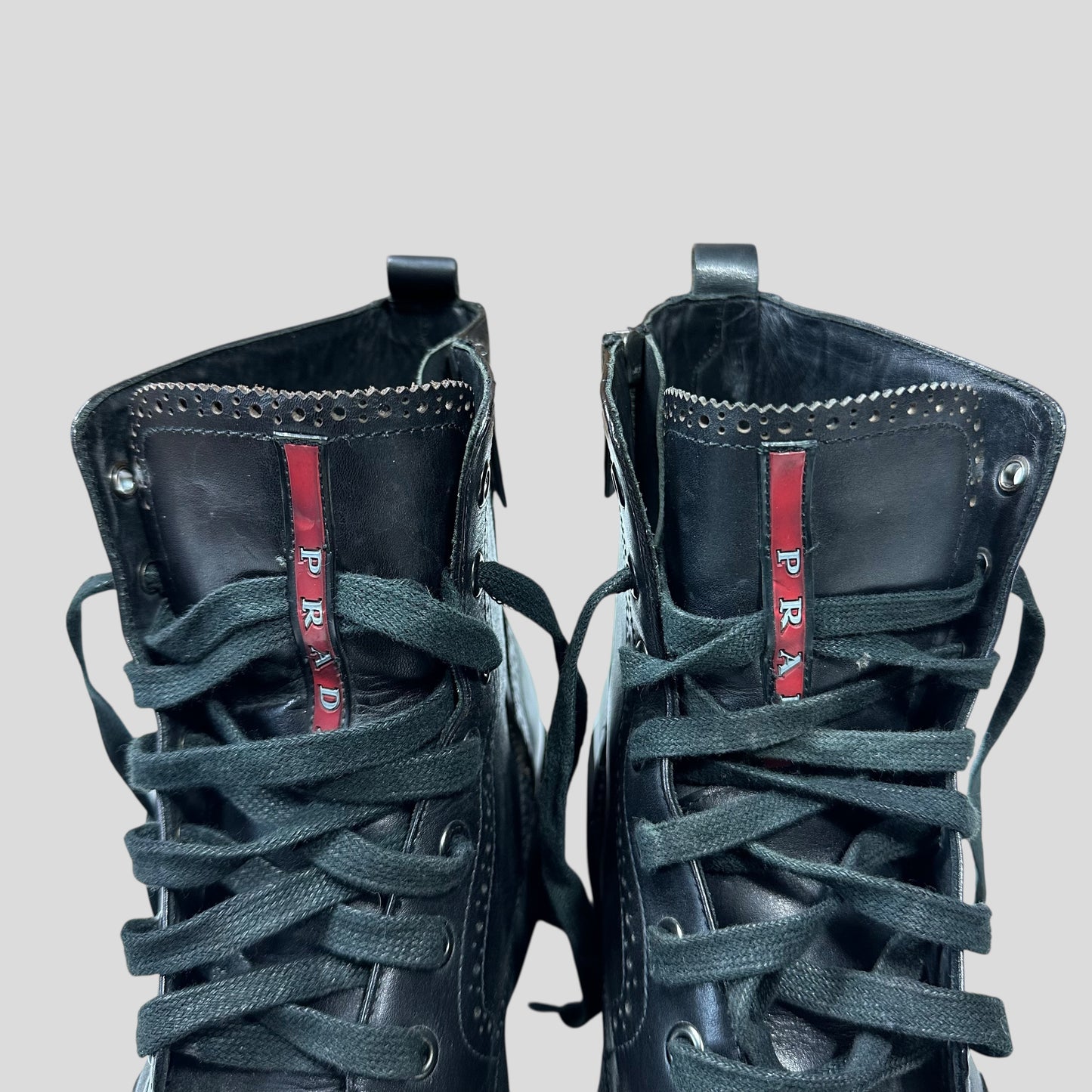 Prada Brogue Detailed Leather Combat Boots - UK7.5/8