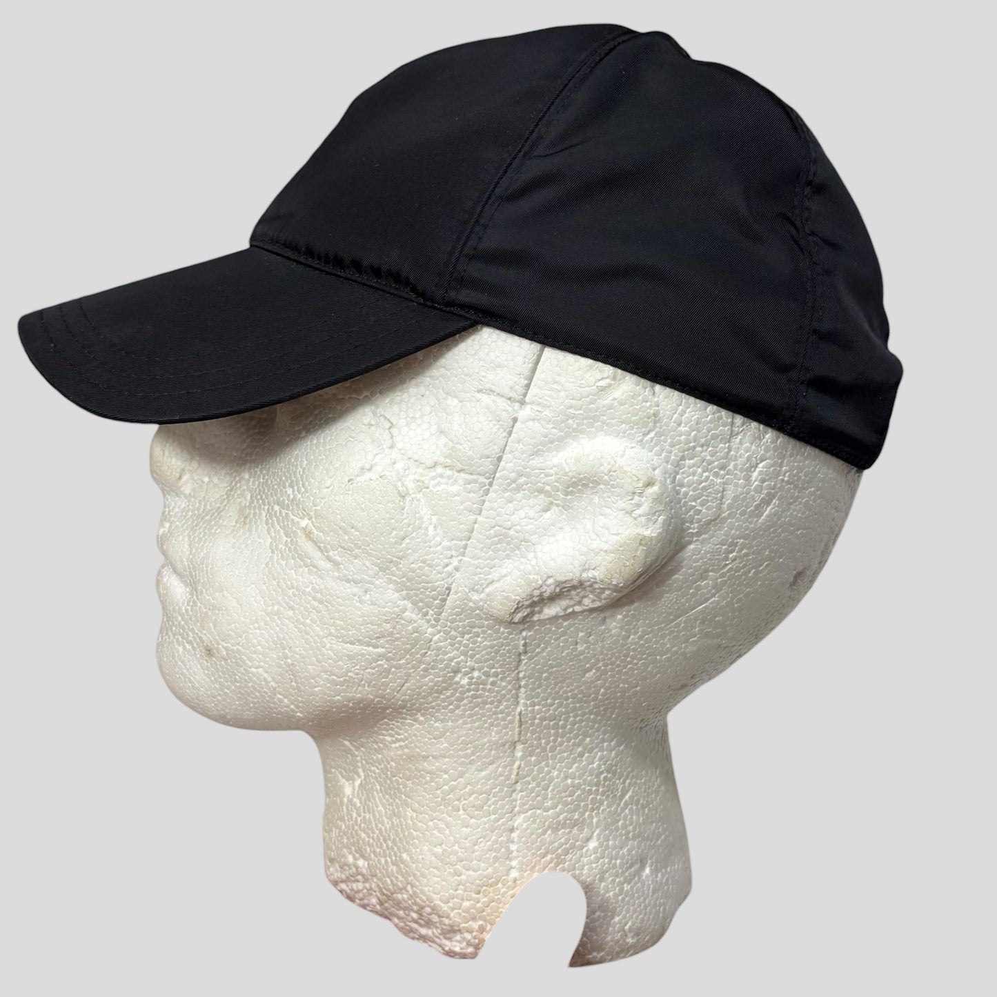 Prada Milano Triangle Plaque Logo Black Nylon Baseball Cap - M/L