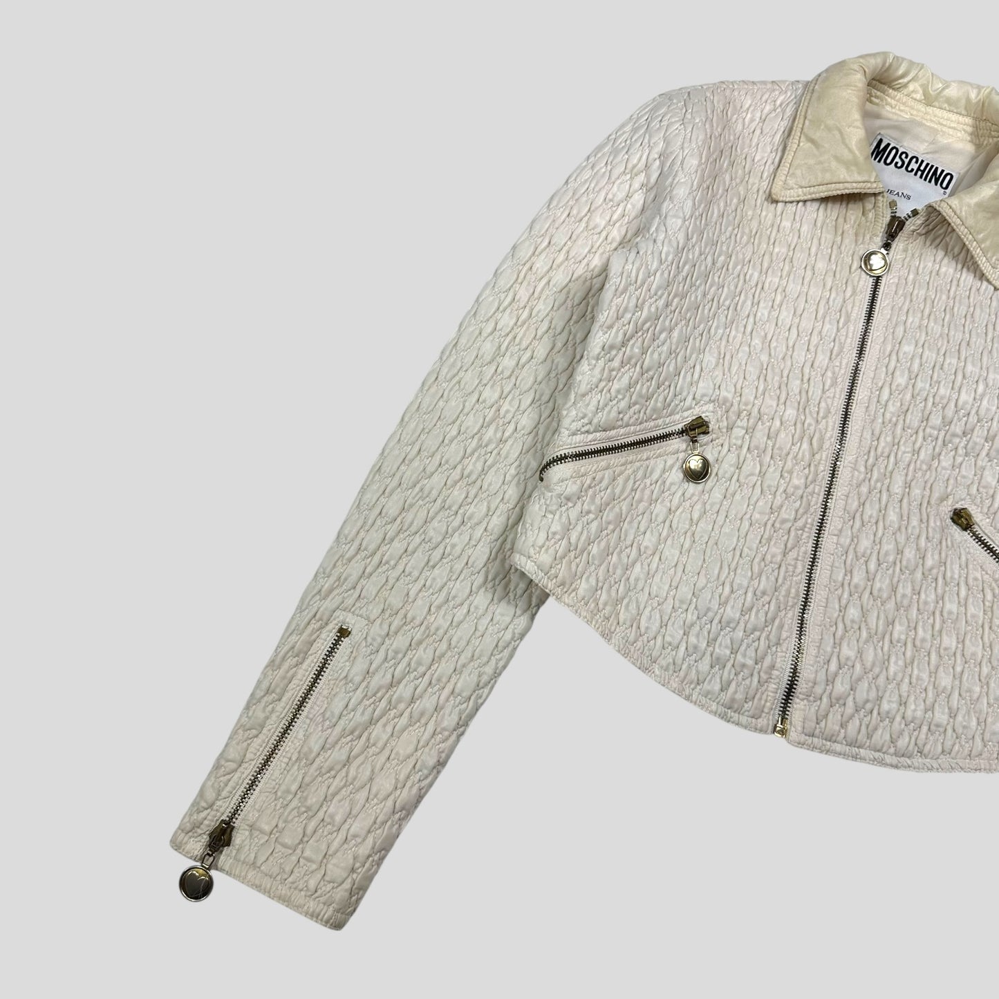 Moschino Jeans 90’s Textured Cropped Love Heart Zip Jacket - IT40