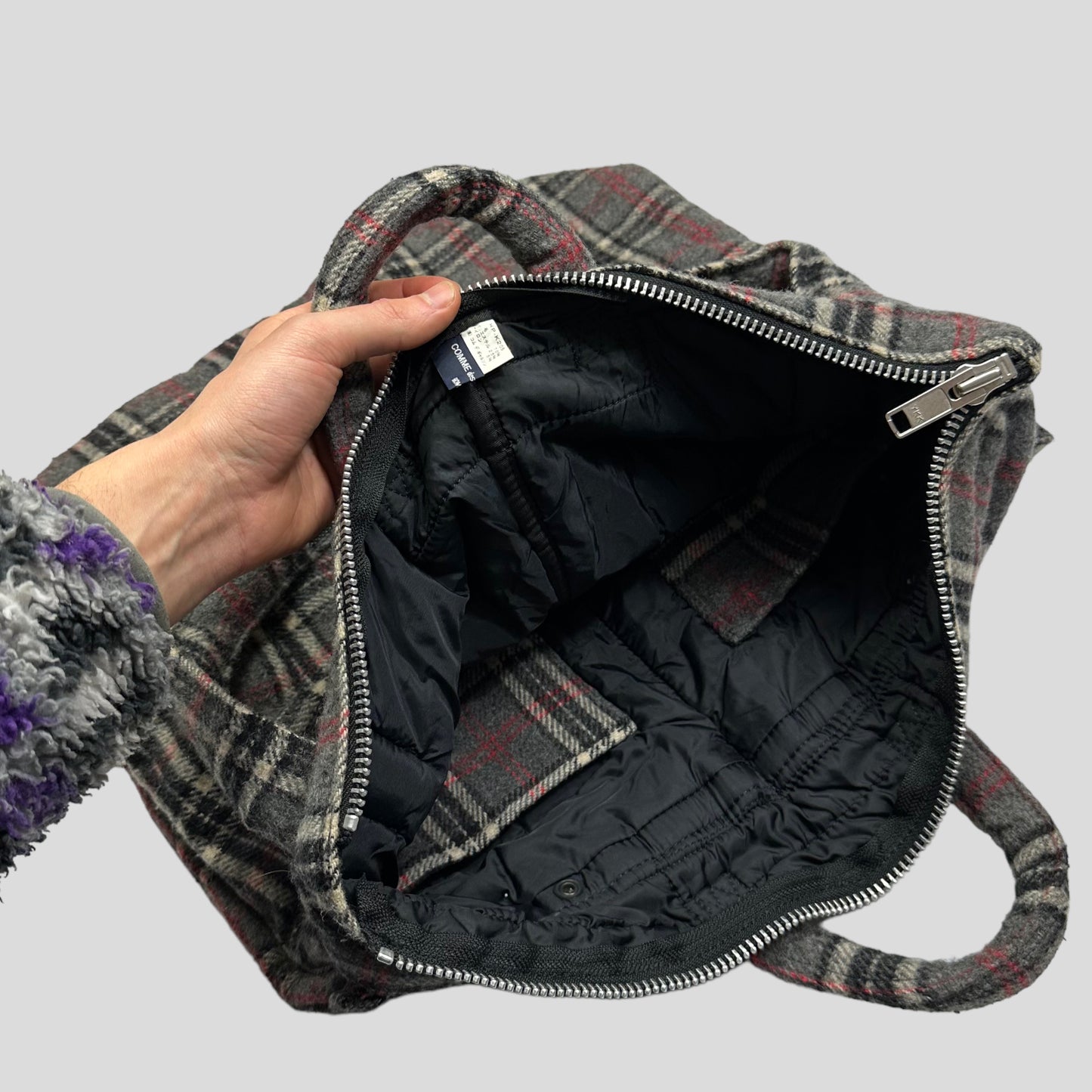 CDG Homme 00’s Wool Tartan Padded Helmet Bag