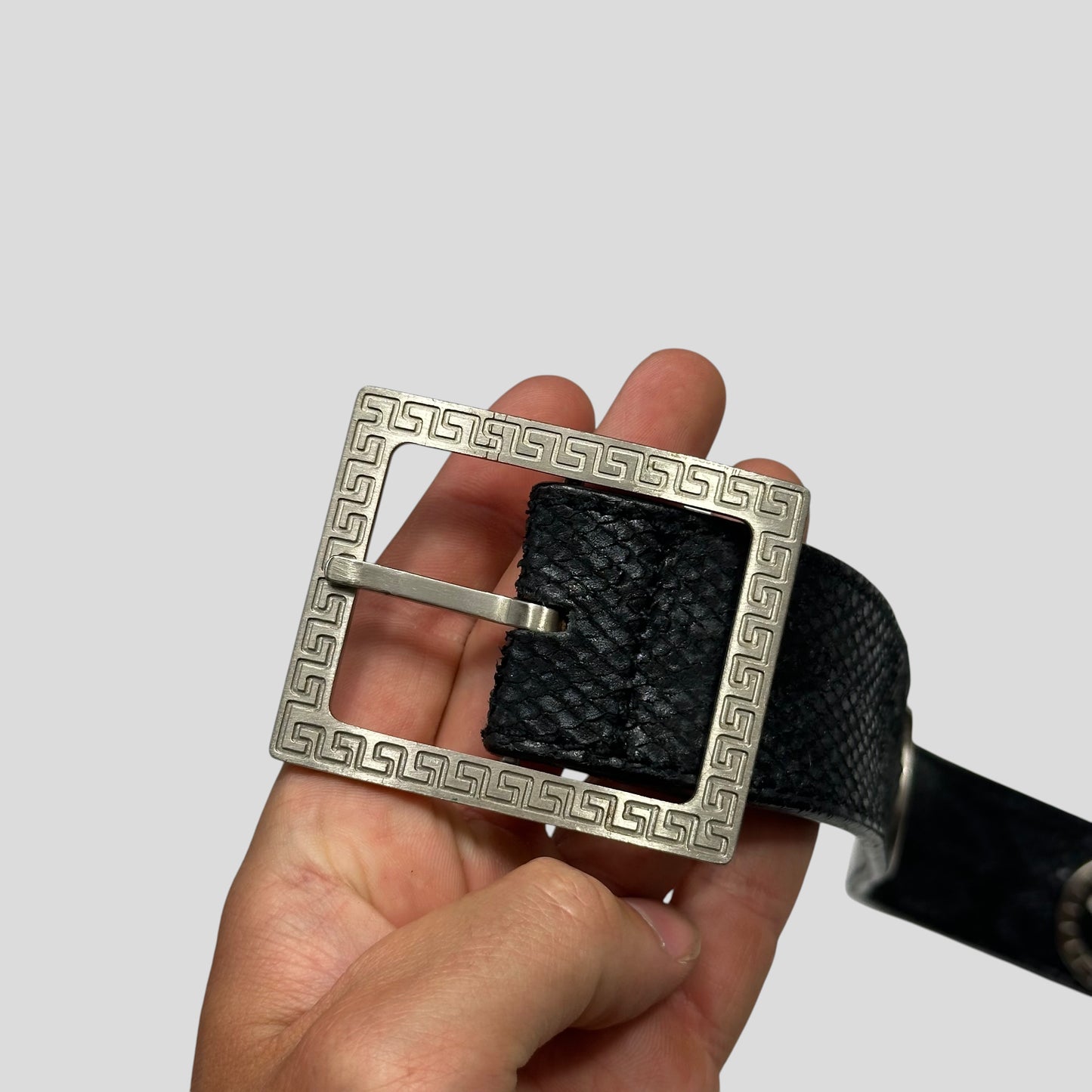 Gianni Versace 90’s Snakeskin Leather Greek Key Belt