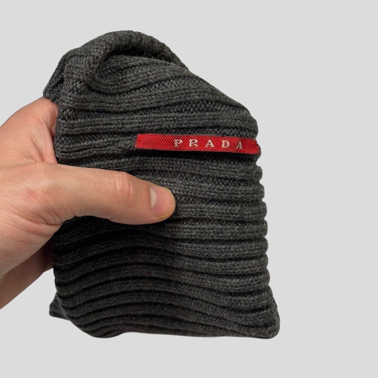 Prada Sport 2007 Carbon Logo Grey Wool Beanie - OS