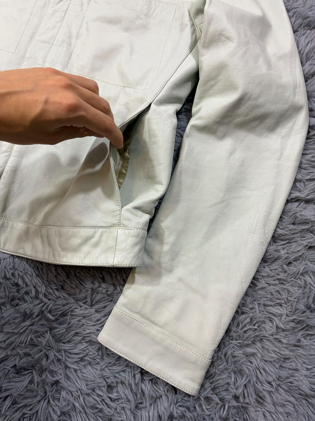 Calvin Klein Collection 00’s Mint Green Leather Fitted Trucker Jacket - M